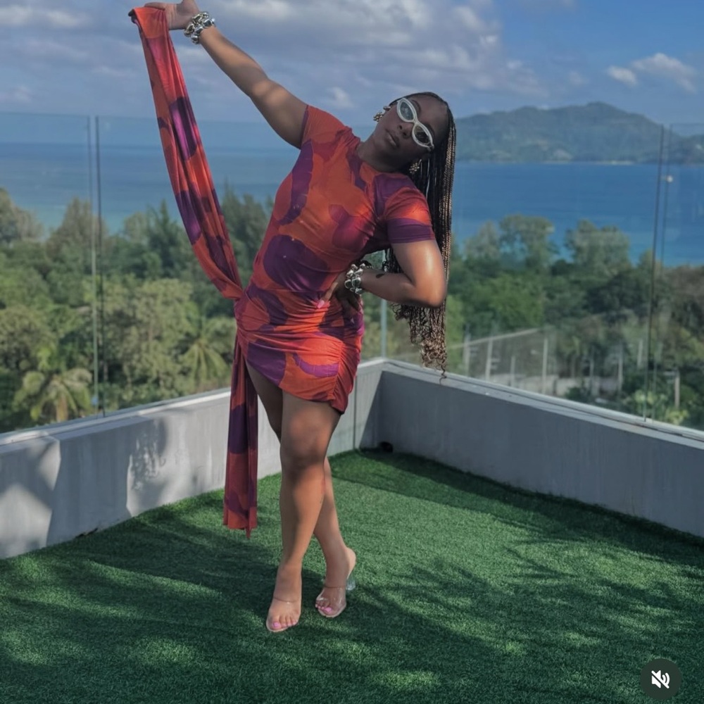 Women's Orange & Purple Printed Mini Dress with Tie Detail